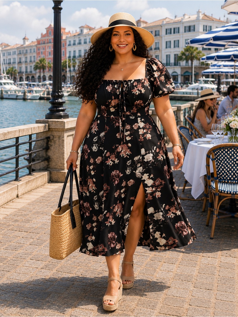 NWOT Cider Black Floral Midi Dress Size 1X